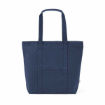 Sac de courses en coton recyclé avec fermeture éclair 360 g/m² couleur bleu marine vue frontale