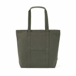 Sac de courses en coton recyclé avec fermeture éclair 360 g/m² couleur vert militaire vue frontale