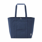 Sac shopping en coton recyclé avec fermeture à pression 360 g/m2 couleur bleu marine vue frontale