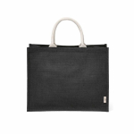 Sac de courses en jute laminé avec anses en coton 20L couleur noir vue frontale