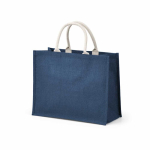 Sac de courses en jute laminé avec anses en coton 20L couleur bleu marine deuxième vue