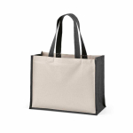 Sac de courses en coton recyclé et jute avec longues anses 300 g/m² couleur noir deuxième vue