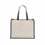 Sac de courses en coton recyclé et jute avec longues anses 300 g/m² couleur noir vue arrière