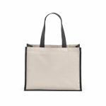 Sac de courses en coton recyclé et jute avec longues anses 300 g/m² couleur noir vue frontale