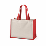 Sac de courses en coton recyclé et jute avec longues anses 300 g/m² couleur rouge deuxième vue
