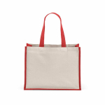 Sac de courses en coton recyclé et jute avec longues anses 300 g/m² couleur rouge vue arrière