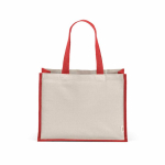 Sac de courses en coton recyclé et jute avec longues anses 300 g/m² couleur rouge vue frontale