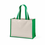 Sac de courses en coton recyclé et jute avec longues anses 300 g/m² couleur vert deuxième vue