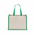 Sac de courses en coton recyclé et jute avec longues anses 300 g/m² couleur vert vue frontale