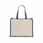 Sac de courses en coton recyclé et jute avec longues anses 300 g/m² couleur bleu marine vue arrière