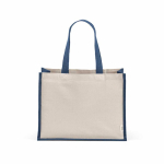 Sac de courses en coton recyclé et jute avec longues anses 300 g/m² couleur bleu marine vue frontale