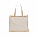 Sac de courses en coton recyclé et jute avec longues anses 300 g/m² couleur naturel vue arrière