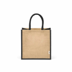 Sac de courses en jute laminé avec anses en coton 16L couleur noir vue frontale