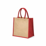 Sac de courses en jute laminé avec anses en coton 16L couleur rouge deuxième vue