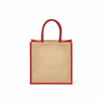 Sac de courses en jute laminé avec anses en coton 16L couleur rouge vue arrière