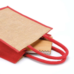 Sac de courses en jute laminé avec anses en coton 16L couleur rouge vue détaillée
