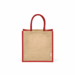 Sac de courses en jute laminé avec anses en coton 16L couleur rouge vue frontale