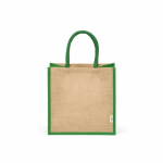 Sac de courses en jute laminé avec anses en coton 16L couleur vert vue frontale