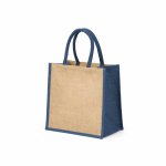 Sac de courses en jute laminé avec anses en coton 16L couleur bleu marine deuxième vue
