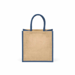Sac de courses en jute laminé avec anses en coton 16L couleur bleu marine vue arrière