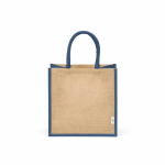 Sac de courses en jute laminé avec anses en coton 16L couleur bleu marine vue frontale