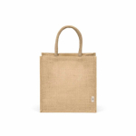 Sac de courses en jute laminé avec anses en coton 16L couleur naturel vue frontale