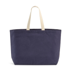 Sac de courses en coton recyclé de 32 L avec soufflet 400 g/m² couleur bleu marine vue frontale