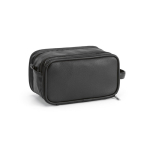 Trousse de toilette suspendue en cuir synthétique recyclé avec crochet et trois compartiments couleur noir deuxième vue