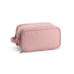 Trousse de toilette suspendue en cuir synthétique recyclé avec crochet et trois compartiments couleur rose deuxième vue