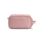 Trousse de toilette suspendue en cuir synthétique recyclé avec crochet et trois compartiments couleur rose vue frontale