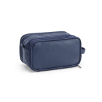Trousse de toilette suspendue en cuir synthétique recyclé avec crochet et trois compartiments couleur bleu marine deuxième vue