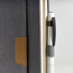 Carnet A5 en velours côtelé avec poche et porte-stylo, pages unies couleur gris clair