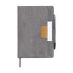 Carnet A5 en velours côtelé avec poche et porte-stylo, pages unies couleur gris clair