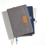 Carnet A5 en velours côtelé avec poche et porte-stylo, pages unies couleur gris clair