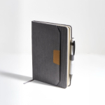 Carnet A5 en velours côtelé avec poche et porte-stylo, pages unies couleur gris clair
