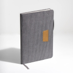 Carnet A5 en velours côtelé avec poche et porte-stylo, pages unies couleur gris clair