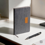 Carnet A5 en velours côtelé avec poche et porte-stylo, pages unies couleur gris clair
