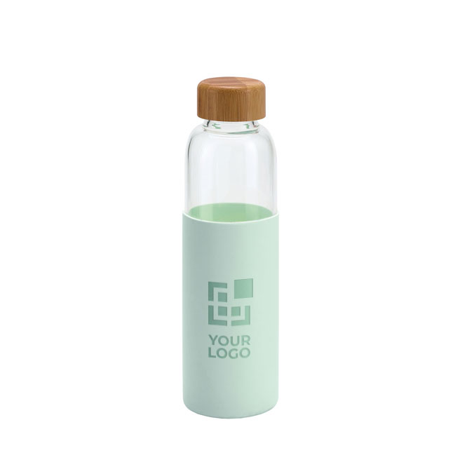 Gourde en verre avec bouchon en bambou et housse en silicone 600ml