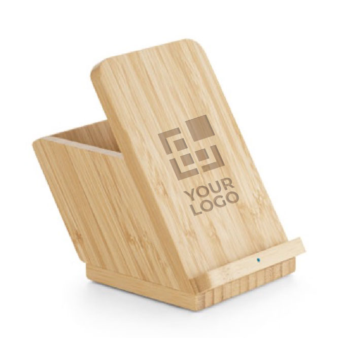 Chargeur avec support pour Smartphone et porte-stylo en bambou Desk
