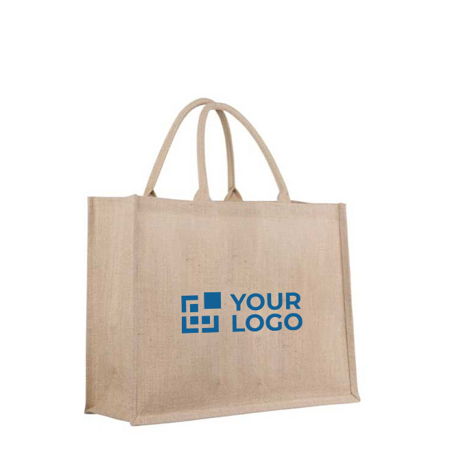 Sac jute personnalisé avec intérieur laminé et anses courtes Jute Shop
