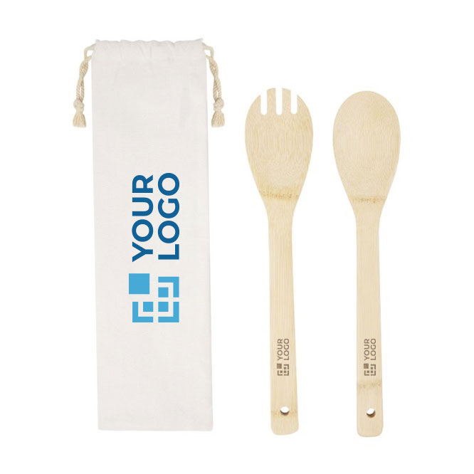 2 ustensiles de cuisine à salade en bambou avec housse Bamboo