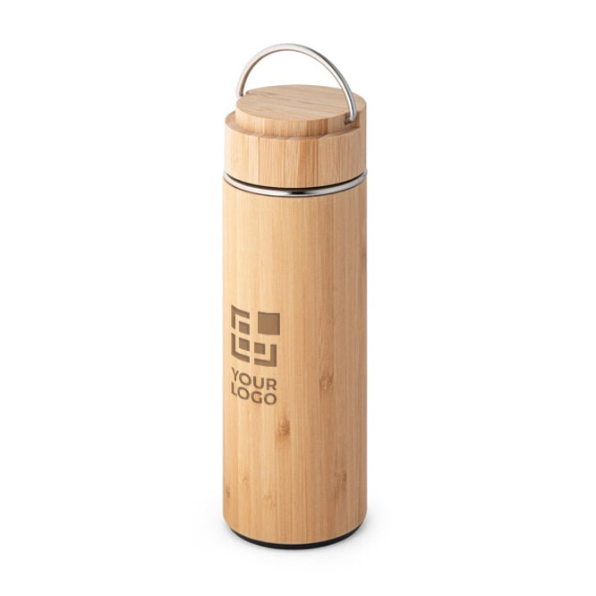 Bouteille isotherme publicitaire et bambou avec infuseur 440ml Natura