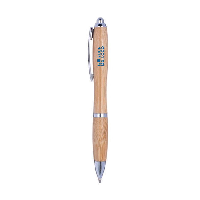 Stylo en bambou avec forme arrondie et raccords métalliques