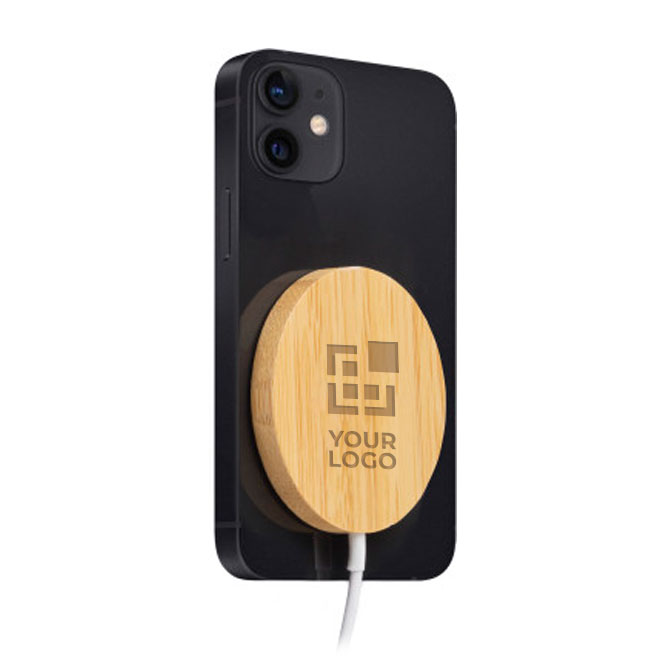 Chargeur sans fil d'entreprise en bambou avec logo Magnet