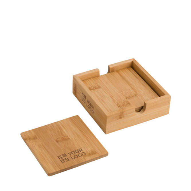 4 sous-verres en bambou personnalisés avec boîte de rangement Eco
