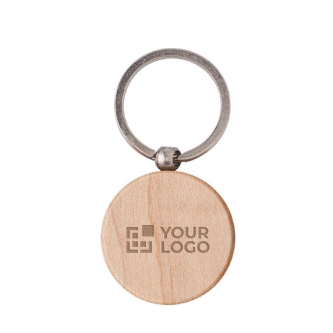 Porte-clés personnalisé rond en bois clair imprimé ou gravé Roundwood