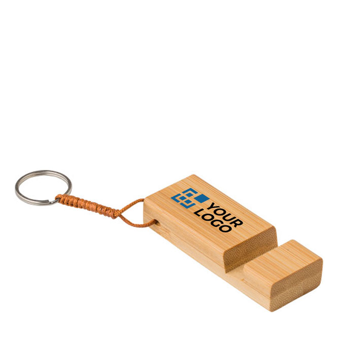 Porte-clés publicitaire en bambou avec support pour portable Bamboo Go