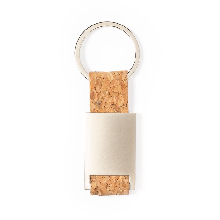 Porte-clés rectangulaire en métal gravé et liège Metal Cork