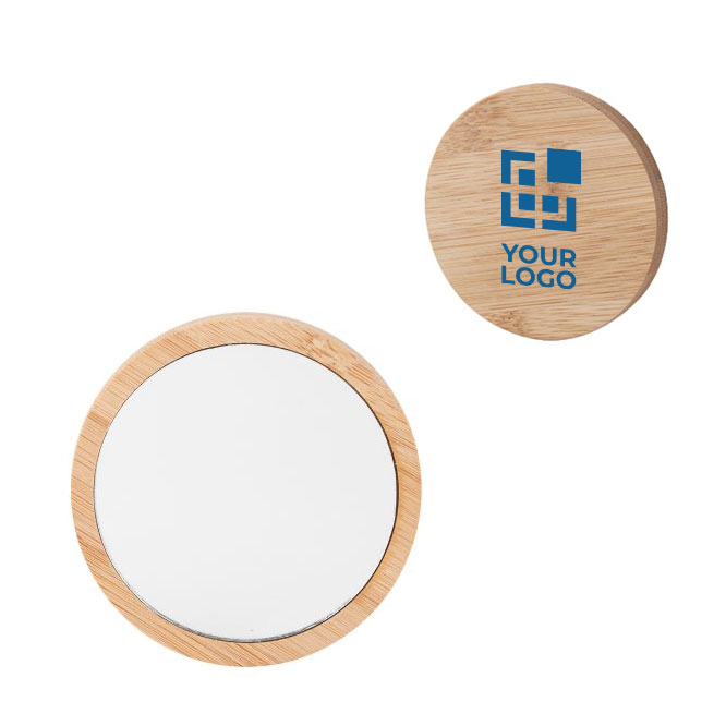 Miroir de maquillage rond en bambou avec sac en coton Make Up