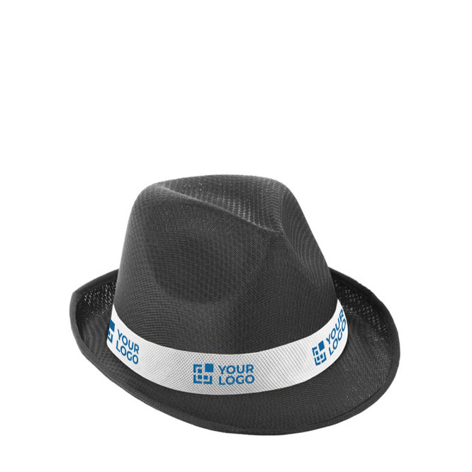 Chapeau promotionnel en polyester avec ruban blanc avec logo Colors